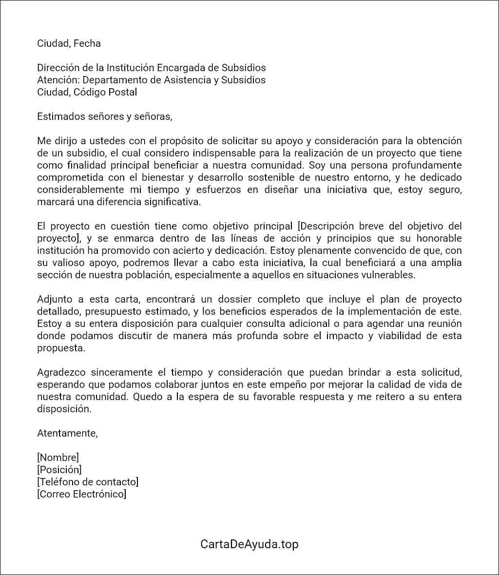 El Mejor Ejemplo De Carta Para Solicitar Subsidio